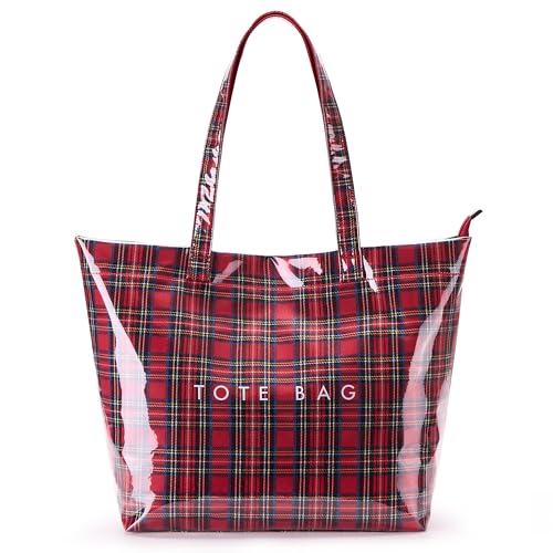 Image of KALIDI PVC Zipper Tote Bag, Jelly Kraft Paper Beach Bag Large Hobo Carry All Travel Shopping Handbag Plastic Shoulder Bag