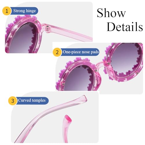 2PCS Round Flower Sunglasses for Girls White Flower Shaped Cute Glasses UV 400 Protection Outdoor Beach Girl Boy4