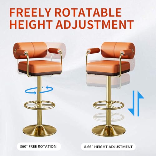 Butacos de Bar Set de 2, Cómodos Butacos Modernos con Tapizado en Cuero Sintético PU y Base de Metal, Asientos Giratorios con Respaldo y Reposabrazos para Comedor o Pub, Color Naranja miniatura 7