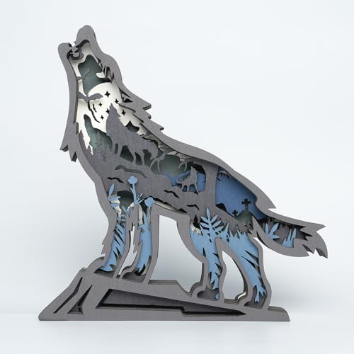 Image of Tivisiy 3D Wooden Animals Carving, Wolf Decor Cabin Decor Wooden Animal Statues Rustic Wall Decor Art for Home Bedroom Farmhouse Room Mountain Wall Decor for Boys Girl Birthday