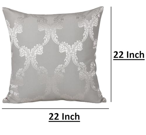 Image of Home- The Best is for You Designer Self Design Cotton 275 TC Cushion Covers Pack of 2 (Grey Ogee, 22X22 Inch) Ideal for Sofas, Chairs, Cars & Hotels