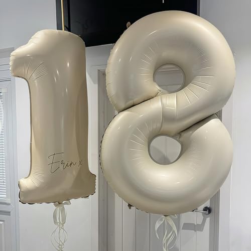 Image of Cream Number 9 Balloons,40 Inch 9 Balloons Giant Helium Foil Mylar Beige 9 Balloon Number for Birthday Party Anniversary Decorations