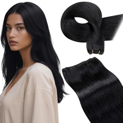 LaaVoo Extension Cheveux Naturel Tissage Noir 60cm 120g Extension Tissage Cheveux Humain Noir Lisse #1