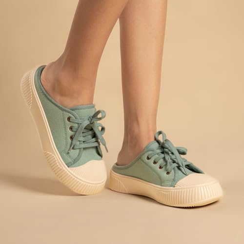Image of Theater Women Elves Lace-Up Mule Sneakers | Canvas Upper with Cushioned Sole | Lightweight Comfort for Casual & Travel Styling
