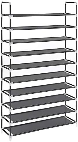 SONGMICS 10-Tier Shoe Rack, Storage Organiser, Holds up to 50 Pairs of Shoes, for Living Room, Cloakroom and Hallway, Non-Woven Fabric, 100 x 29 x 175 cm, Black LSR10H