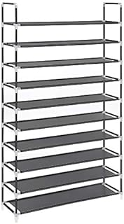 SONGMICS 10-Tier Shoe Rack, Storage Organiser, Holds up to 50 Pairs of Shoes, for Living Room, Cloakroom and Hallway, Non-Woven Fabric, 100 x 29 x 175 cm, Black LSR10H