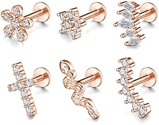 JOVIVI Hypoallergenic Surgical Steel Stud Earrings, Silver Cubic Zirconia Earrings for Women,6pc Cartilage Helix Sleeper Earrings Ear Piercing Jewellery Girls Gifts for Her Valentines Day