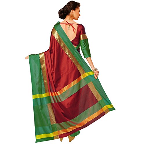 Image of ANNI DESIGNER Cotton Saree with Blouse Piece (Pack of 2) (Combo Pink Bluen - orange khamba Red Green & Orange Free Size)