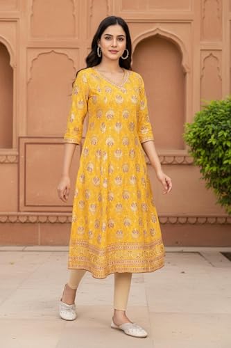 Image of Aurelia Women's Floral Printed A-Line Rayon Kurta