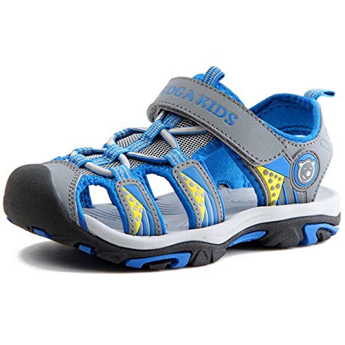 Sandalen Jungen Mädchen Geschlossene Sportliche Sandalette Kinder Atmungsaktiv Strandschuhe Outdoor Trekkingsandalen Mit Klettverschluss,01 Grau,EU28 Cover