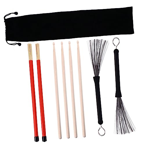 Levemolo Drumstick and Brush Kit 9-piece Drum Set Brush Bamboo and Steel Perfect Drum Accessory for Practice Drummers and Jazz Players