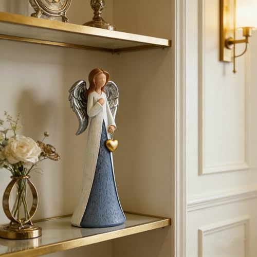 Estatua de Ángel con Alas Plateadas y Túnica Azul - Resina Pintada miniatura 2