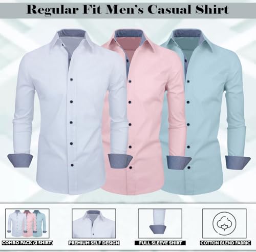 Image of Zombom Men's Combo Regular Fit Cotton Blend Full Sleeve Casual Shirts Pack of 3
