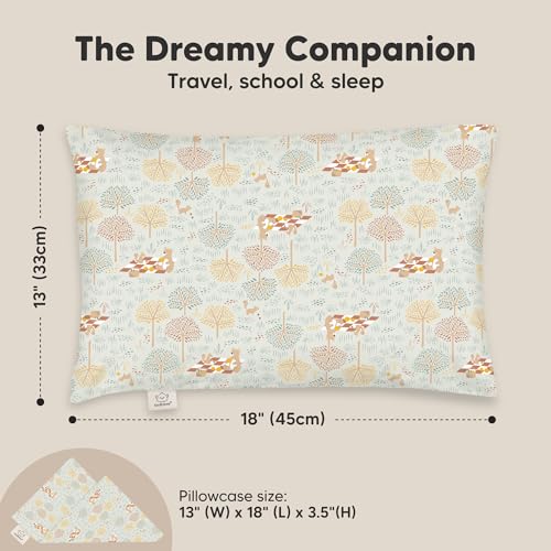 Image of Toddler Pillow with Pillowcase, 13x18 My Little Dreamy Pillow (Wild Picnic) | Kids Travel Bed Pillow for Sleep, Organic Cotton Small Pillowcase, Soft, Breathable, Machine Washable, Toddlers 2-5 years old