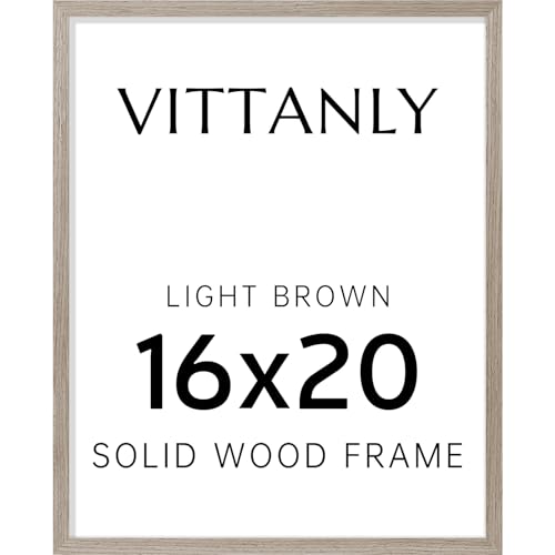 Vittanly 16x20 Picture Frame, Solid Wood Frame with Plexiglass, Light Brown