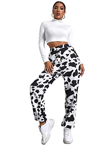 Soly Hux Women's Graphic Letter Print Elastic Waist Sweatpants Color Block Cozy Running Joggers Pants Black White Cow S #TOP4