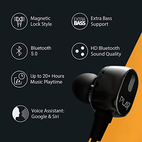 Image of World Of PLAY PLAYGO N23 (2020) Wireless Earphones with 20+ Hrs Battery Life, Dual EBEL Drivers, Bluetooth 5.0 Splashproof Neckband (Galaxy Black)