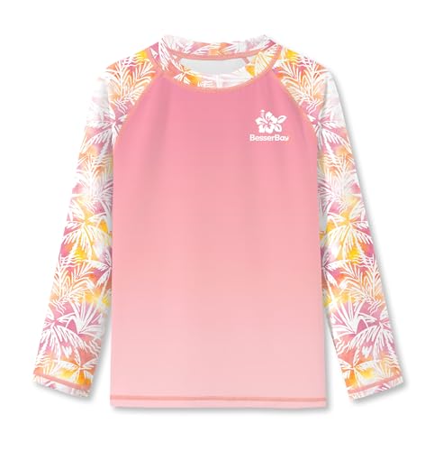 Image of BesserBay Girls Rash Guard UPF 50+ Raglan Sleeve Quick Dry Swim Shirt 4-12 Years