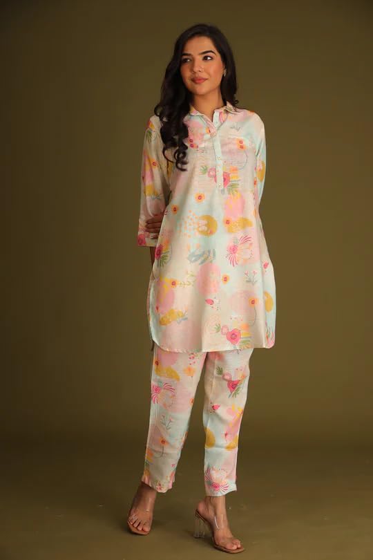 Greciilooks Co Ord Set For Women Stylish | Kurta Set For Women | Kurta Set | Ethnic Co Ord Set For Women | Full Sleeve Co-Ord Set (In, Alpha, 2Xl, Regular, Light Pink)