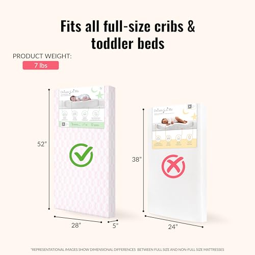 Image of Dream On Me 2-in-1 Little Lullaby Baby Crib Mattress, GREENGUARD Gold | Made in USA, Dual Sided, BSA Verified, ASTM & CPSC Tested, Fits Full Size Crib and Toddler Bed 52 inchx28 inchx5 inch, Waterproof Cover