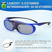 3D Brille, 3D Aktiver Shutter DLP Link Wiederaufladbare Brille für 3D DLP Link Projektor - Blau 2 Stück – Ansicht 2