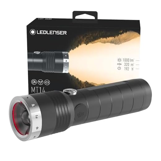 Ledlenser MT14, LED Taschenlampe, wiederaufladbar, fokussierbar, mit Akku, 1000 Lumen im Boost Mode, 320 Meter Leuchtweite, 192 Stunden Leuchtdauer, 1 Stk.