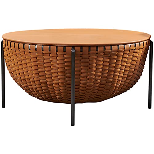 Runder Couchtisch aus Leder mit Metallbeinen, minimalistischer niedriger Tisch, Zuhause, Wohnzimmer, Teetisch, Beistelltisch, Beistelltisch, Möbel