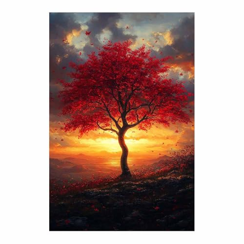 Image d'art moderne arbre rouge sur toile 70x100cm décor mural