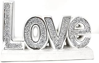 SILVER LOVE CRUSHED DIAMONDS SPARKLE ORNAMENT, LOVELY DISPLAY HOME DÉCOR Words Sign Free Standing Love Desk/Shelf/Home Wall/Office Decoration Art