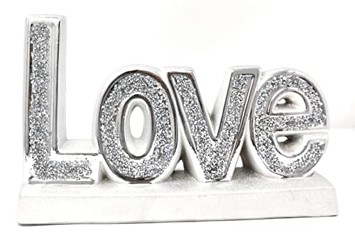 Décoration argentée « Love » avec diamants écrasés - Décoration murale - Décoration de maison - Art sur pied Cover