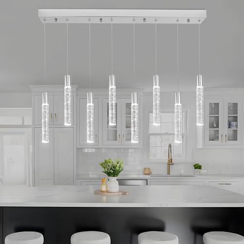 Image of 8 Light Pendant Lights Kitchen Island,Modern Chrome Crystal Pendants