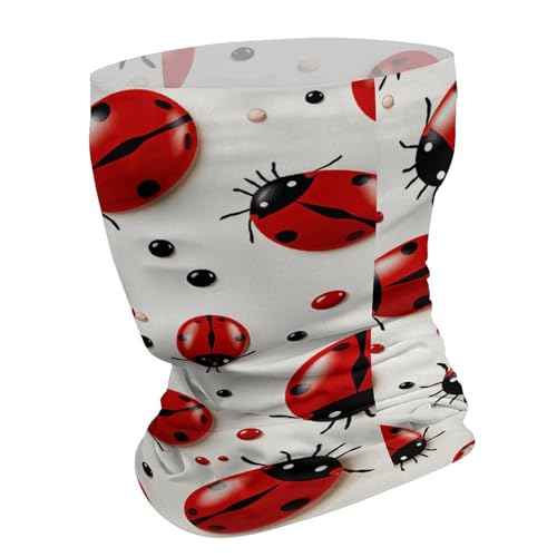 Red Ladybug Neck Gaiter Face Cover Scarf, Breathable Sun Balaclava for Skiing Fishing Hiking Cycling3