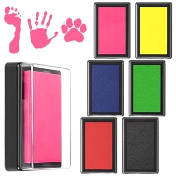 6 Pezzi Tamponi per Inchiostro per Bambini, Set Impronte Bimbi, Kit Impronte Neonato, Kit per Impronte di Mani e Piedi di Bambini, Sicuri, Riutilizzabili, Facili da Lavare