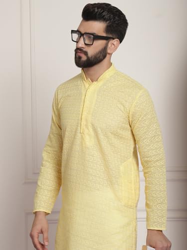 Image of SOJANYA Men's Silk Blend Regular Fit Casual (Since 1958 Woven Design Kurta with Churidar & Embroidered Nehru Jacket