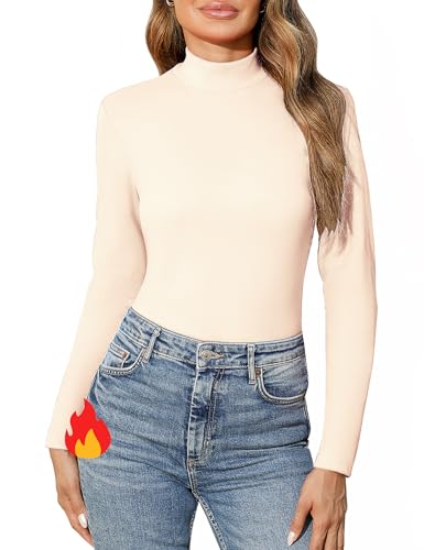 Aottori Maglia Termica Donna a Collo Alto Dolcevita a Manica Lunga Leggera Basic Top Intimo Traspirante Invernale Maglie Caldo Elasticizzato Albicocca L
