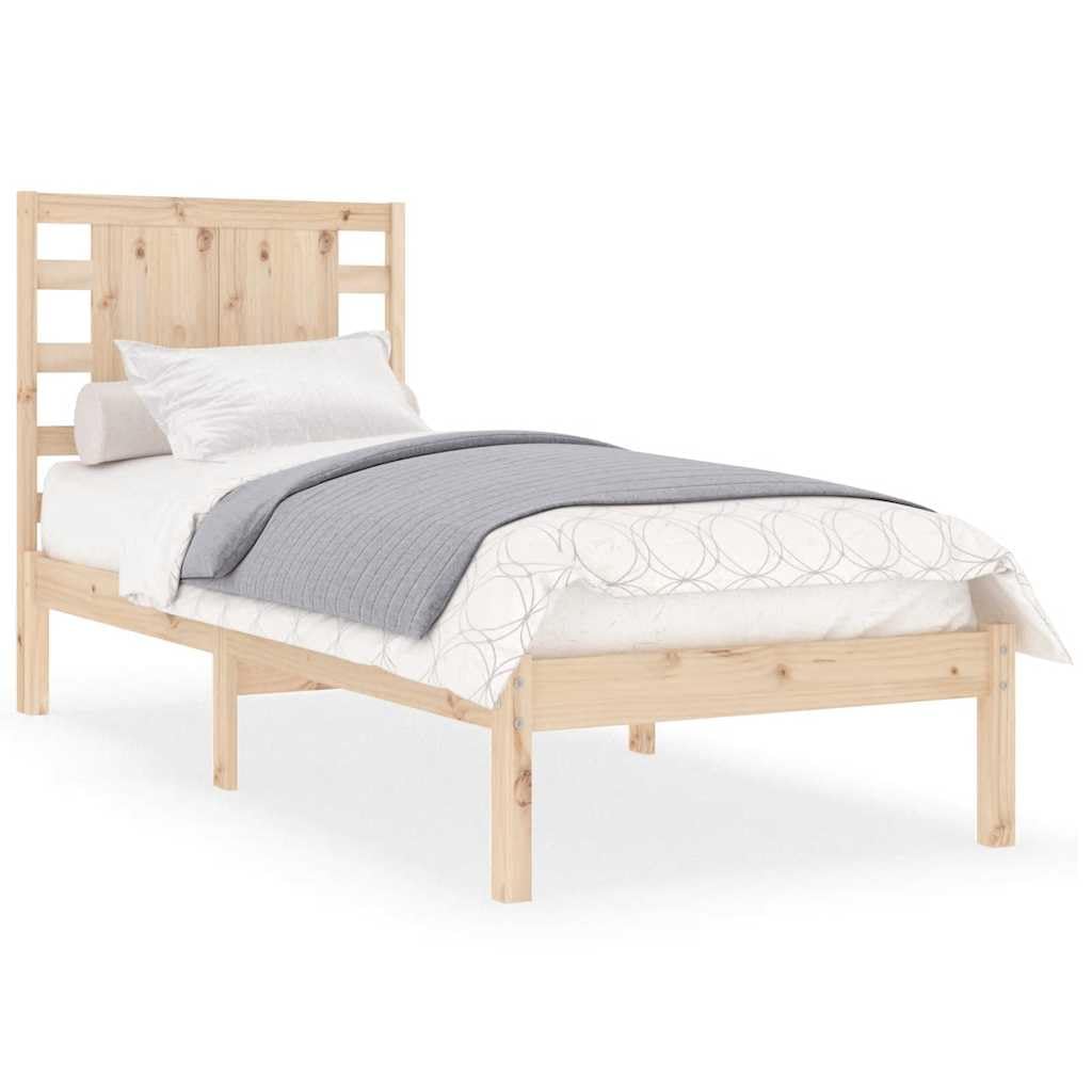 Lite sosnowe drewno z zagłówkiem klasyczny 90x190 cm Brąz | Rama łóżka lite drewno 90x190 cm sosnowa z zagłówkiem pojedyncza do sypialni