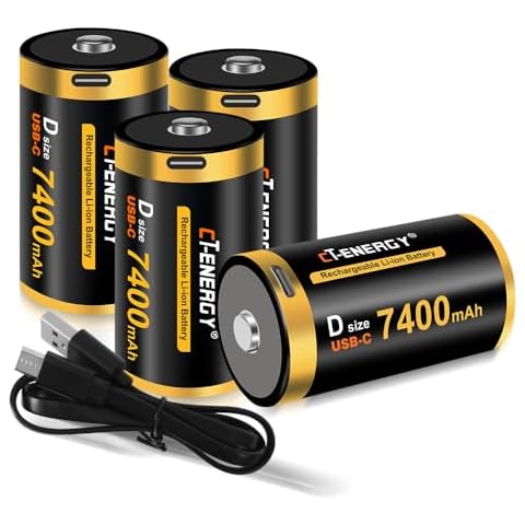 CT-ENERGY Rechargeable D Batteries 1.5V Lithium D Cell 9000mWh High Capacity with USB-C Fast Charging Long-Lasting Performance 4 Packs Cover