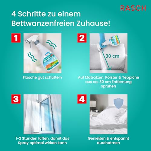 RASCH HOME DEFENDER® Bettwanzen Spray [500ML] - Spray zur Bettwanzen Bekämpfung Hochwirksam - Mittel zur Bettwanzenbekämpfung - Laborgeprüftes Anti Bettwanzenspray mit effektiver Sofortwirkung