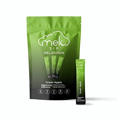 MELO SIP Sleep Aid, Powder, Melatonin Electrolyte Powder with GABA, Magnesium, L-Theanine, Valerian Root, Zinc, and Chamomile, Sleep Powder (Green Apple)
