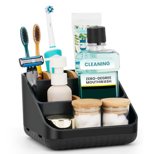 PARKMANI Porte Brosses à Dents pour la Salle de Bain, Organiseur de Brosses à Dents Electrique, Porte Brosses à Dents et Porte Dentifrice à 6 Fentes pour Les Enfants et la Famille (Black)