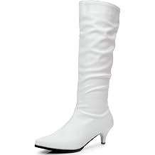 DINTAHA Low Kitten Heel Boots Pointed Toe Mid Calf Slouch Boots for Women Fall Slouchy Boots