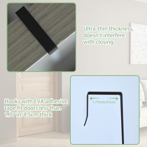 JXYT Over The Door Mirror Hanger,Height Adjustable Doors Mirror Hanger,Comes with Metal Screwdriver+Sticker-Fits Door Depth 1.77 Inch (Black, 5 Height Adjustable with Screwdriver + Sticker)