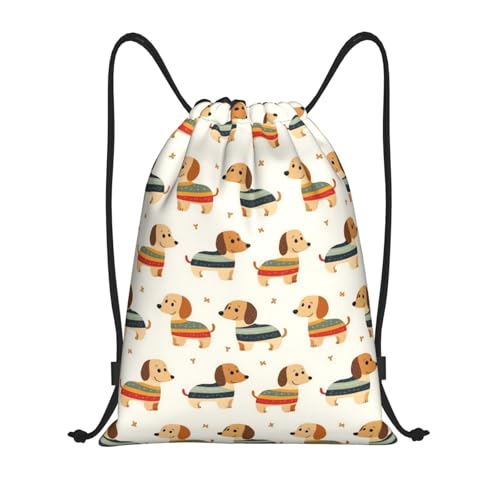 Drawstring Backpack - Colorful Dachshund Dog Print Sports Gym Sackpack String Bag For Women Men, Lightweight Draw String Back Bag For Workout Travel