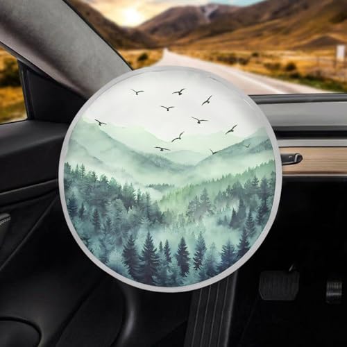 Image of Mountain Scenery Car Steering Wheel Sun Shade Cover Fashion Design Sun Shade for UV Protection Car Interior Accessories Sun Protection Universal Fit Most Cars Women