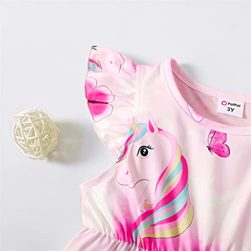 Patpat Girls Dress Unicorn Printed Casual Dress For Kids Baby Girls Summer Dresses Comfy Ruffle Sleeve Sundress #TOP3