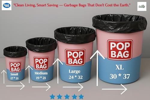 Image of POPBAG Heavy Duty Garbage Bags By Freshify | 90 Pcs |Small - 17 X 19 | 30 Bags * 3 Rolls | Black | Leak-Proof And Tear-Resistant Dustbin Bags | Home And Office Mutli Purpose Use