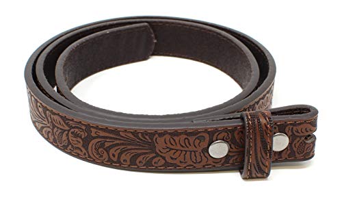 BC Belts Womens Thin Leather Belt Strap with Embossed Western Scrollwork 1" Wide with Snaps2