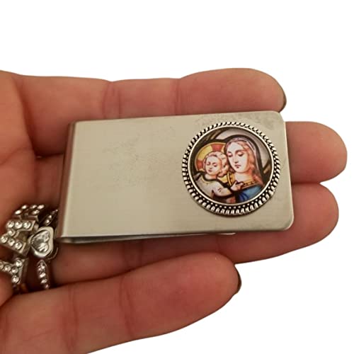 Religious Money Clip, Mary Baby Jesus Money Clip, Steel Metal Wallet for Men Women Him Her2