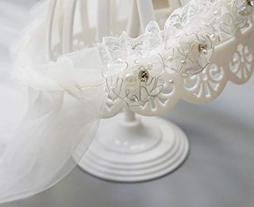 Bienvenu Girls Fashion Floral Headpiece Veil Flower Crown,White - Thumbnail 6