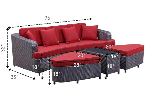 Image of BRISHI Outdoor /Pool Side /Garden /Balcony /Porch /Backyard /Terrace /Patio /Beach /Rectangular Sofa Sunbed Wicker and Rattan Daybed (Brown /Red)